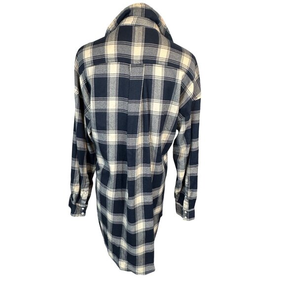 2/$30 ZARA S Plaid Navy Blue Longline Shirt Jacket Floral Beading & Snaps - Picture 11 of 16